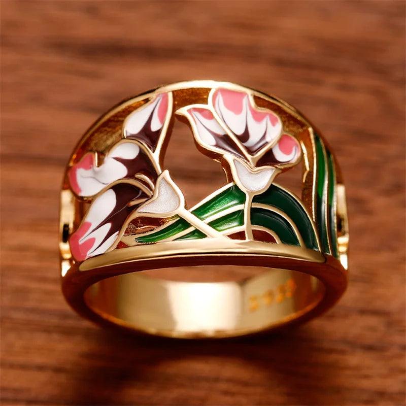 Anel estilo flor esmalte feito de forma artesanal - fdalza.store - F.dalza